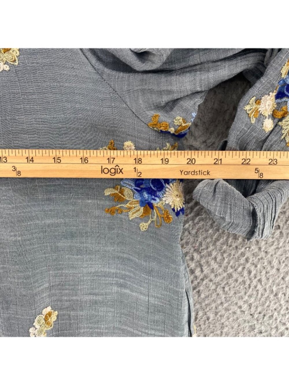 Figueroa & Flower Shirt Womens Small Gray Floral Embroidered Tunic Long Sleeve - Picture 9 of 11
